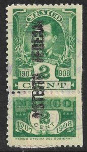 MEXICO REVENUES 1907-08 2c Gen Zaragoza Internal Revenue RENTA R274 DIS FED Used