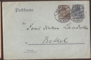 Germany 1907 postal card with 2pf then uprated by 3pf