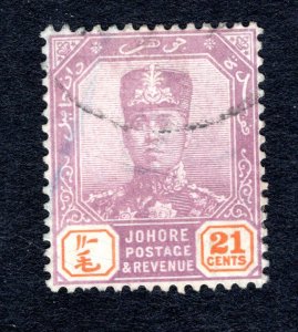 Johore SC #92   VF, Used, 21 cent violet & orange, CV $3.25 ...... 3180072