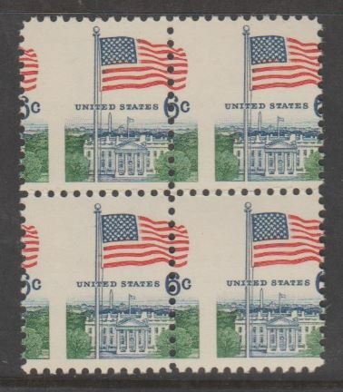 U.S. Scott #1338 American Flag Stamps - Misperf Error - Mint NH Block of 4