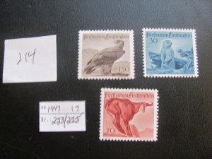 LIECHTENSTEIN 1947 MNH  SC 223-225 SET  XF $17 (214) NEW COLL.