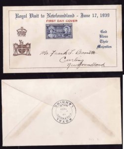 Newfoundland-FDC-cover-Sc#249- id61-Royal Visit-June 17 1939-