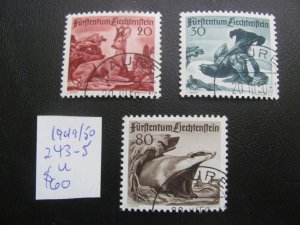 LIECHTENSTEIN 1949/50 USED  SC 243-245 SET XF $60 (178)