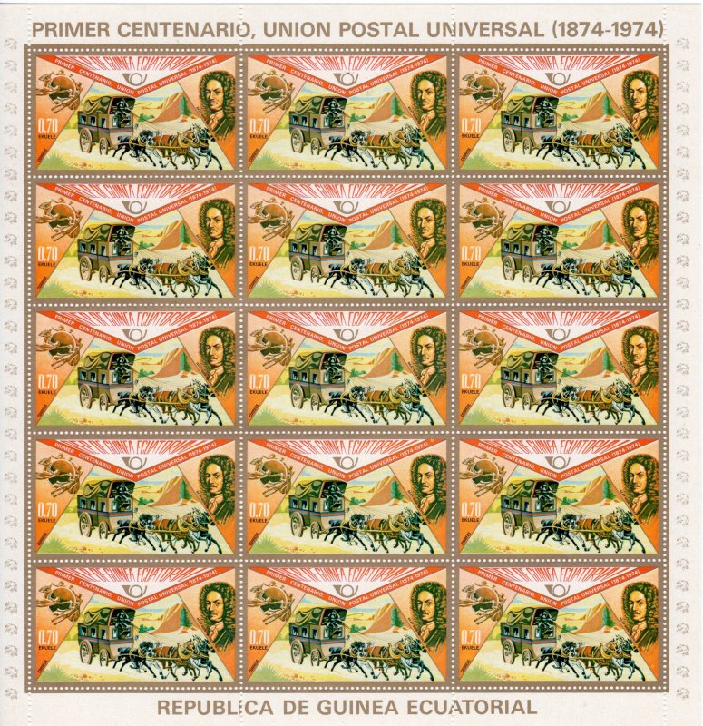 Equatorial Guinea 1974 Mi#382/388 UPU CENT. 7 Mini-Sheetlets PERFORATED MNH