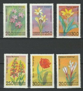 Uzbekistan 1993 Flowers 6 MNH stamps