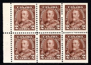 Scott 218b, 2c, King George VI Pictorial Issue, booklet pane of 6 x 2c, MNHOG, V