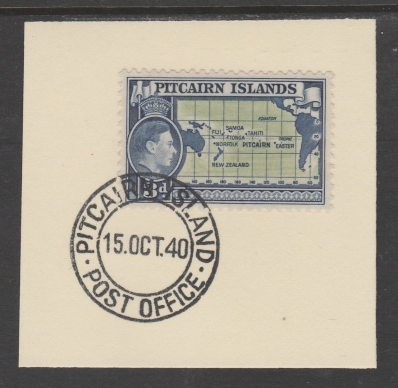 PITCAIRN ISLANDS 1940 KG6 PICTORIAL 3d on piece with MADAME JOSEPH  POSTMARK