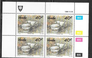 South Africa - Venda  #187  40c margin block of 4 (MNH) CV $1.60