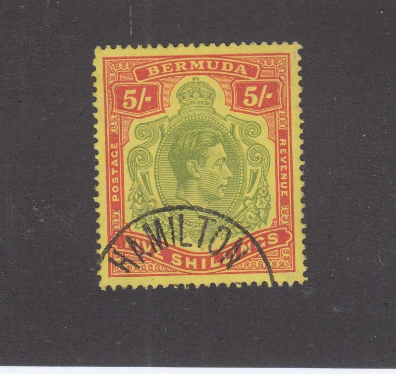 BERMUDA SG 118d VF- KGV1 5sh HAMILTON CORNER CANCEL CAT VAL $74 or £58