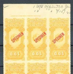 URUGUAY Revenues $0.05 ABNCo SPECIMEN 1915 REGISTRATION SHEET Block{6} MNH ZS8