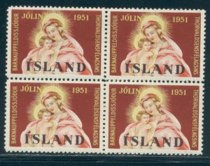 Iceland 1951 Christmas Seal MNH blk of 4 cgs (1
