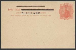 ZULULAND QV 1d postcard optd on GB fine unused.............................12420