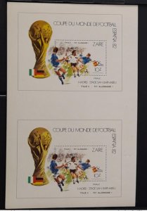 1982 Congo Zaire COB Bl. 51 Pair Uncut FIFA World Cup Football Spain-