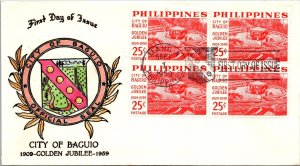 Philippines FDC 1959 - Baguio Golden Jubilee - 4x25c Stamp - Block - F43393