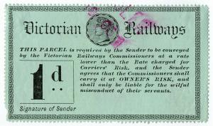 (I.B) Australia - Victoria Railways : Parcel Stamp 1d (1887)