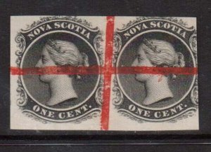 Nova Scotia #8P Imperf Proof Pair Variety With Printers Defacement