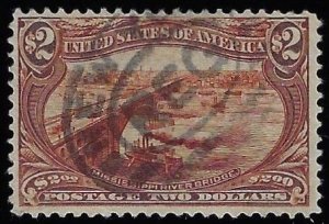 Scott #293 - $1,250.00 – VF+, used – Gorgeous $2.00 Trans-Mississippi! PSE Cert