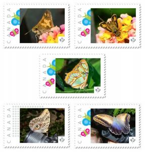 BUTTERFLY, MOTH set of 5 UNIQUE Picture Postage stamps MNH Canada 2017 p17-05bt5