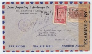 35c airmail rate 1/4 oz short-paid 5c ** ARGENTINA ** 1942 CENSOR Canada cover