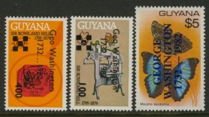 Guyana 479-81 MNH Stamp on Stamp, Butterflies, Sir Rowland Hill, o/p Washington