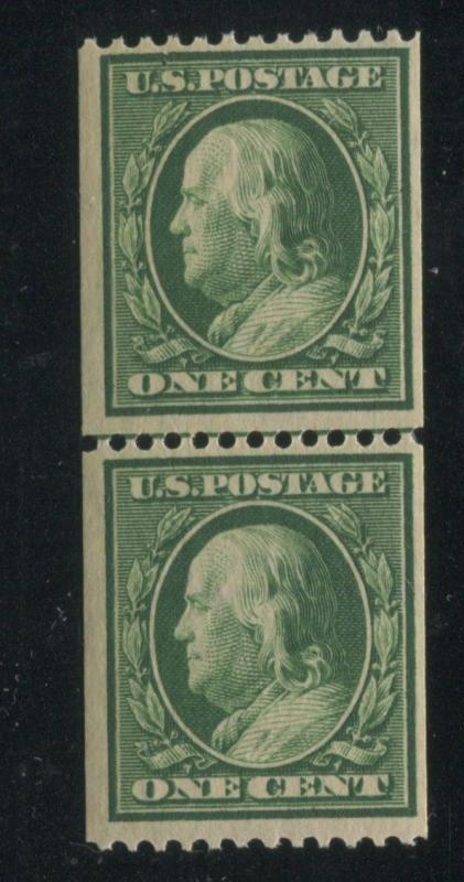 1910 US Coil Stamp #385 1c Mint Never Hinged F/VF Original Gum Guide Line Pair