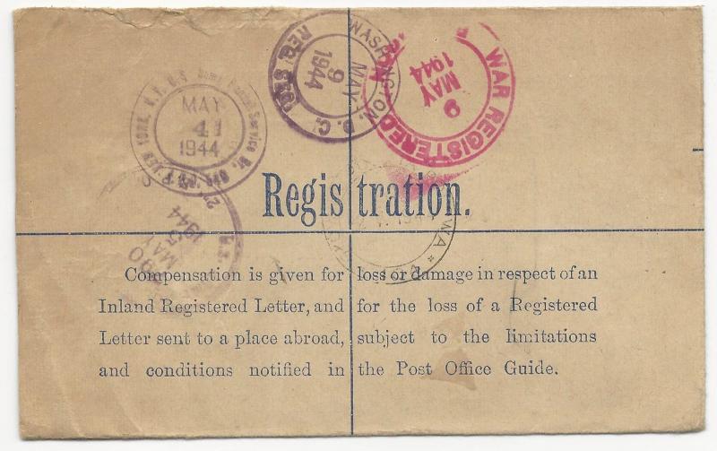 Great Britain Scott #263 x2 H&G I-C3 2A Registered Letter Censored to USA 1944