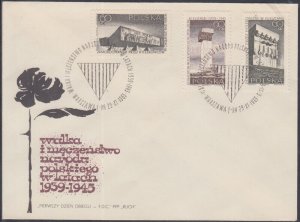 POLAND Sc # 1366-8 FDC of 3 DIFF HOLOCAUST MONUMENTS