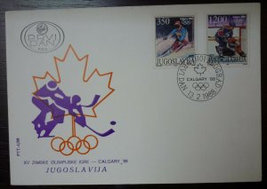 Yugoslavia 1988 FD Cancel - FDC - Cover - Calgary Canada Olympic Games US10