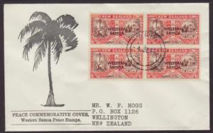 Samoa 193 Peace Issue Block of Four Typed FDC