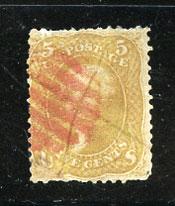 U.S. - Scott #67a, brown yellow, Used, Cat. $1,340.00