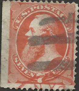 # 160R Orange Vermillion Used Horizontally Ribbed Paper Edwin M. Stanton