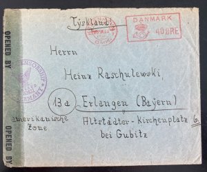 1948 Copenhagen Denmark Displaced Person Camp Censored Cover To Erlangen Germany