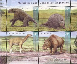 Argentina - 2001 Cenozoic Mammals - 4 Stamp Sheet - Scott #2144