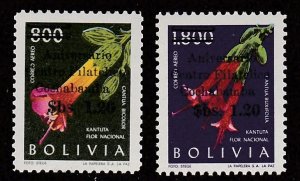 Bolivia # C270-271, Flower Stamps Surcharged, Mint NH, 1/2 Cat.