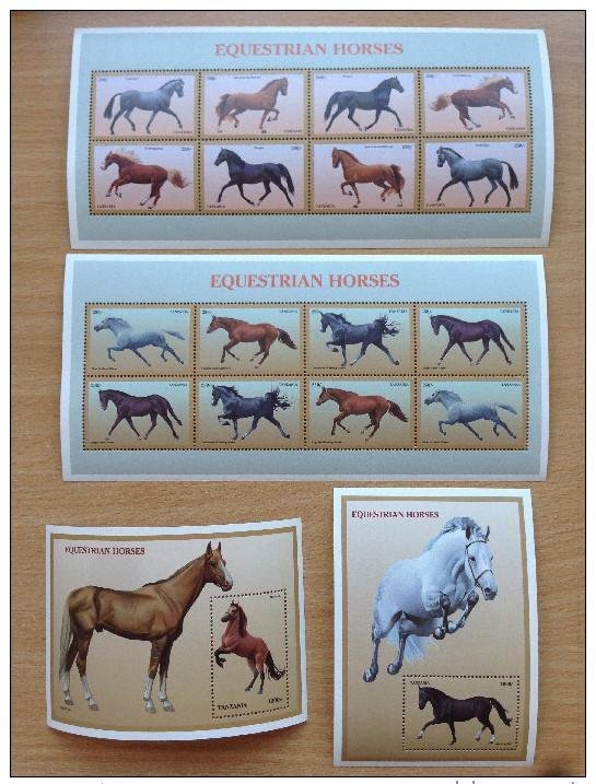 1997 Tanzania Equestrian Horses Horses 2 Sheets + 2 Souvenir Sheets MNH-