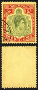 Bermuda SG118b KGVI 5/- Pale Green and Red/yellow Line Perf 14.25 (Ref 75)