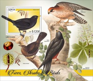 LIBERIA- 2023 - Trees, Shrubs and Birds - Perf Souv Sheet - Mint Never Hinged