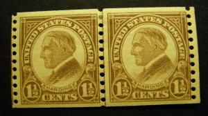Scott 598, 1.5 cent Harding, Line Pair, Mint hinged