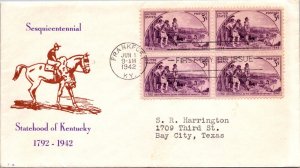 FDC 1942 SC #904 FS Cachet - Frankfort, Ky - Block Of 4 - F71067