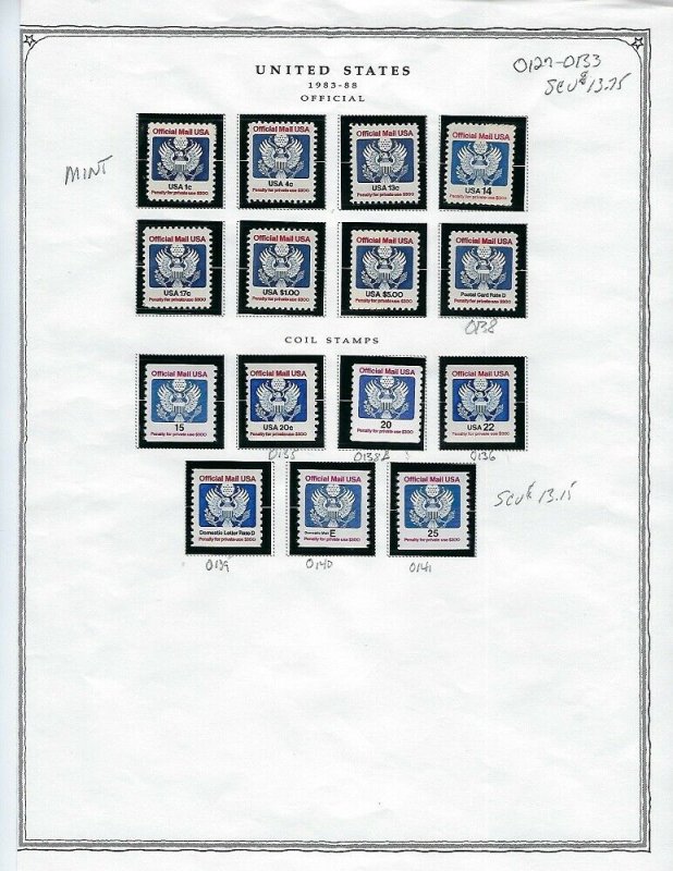 1983-2001 UNUSED OFFICIAL STAMPS - APPROXIMATE CATALOG VALUE $44.00 - B19