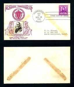 # 866 First Day Cover with Crosby cachet dated 2-20-1940