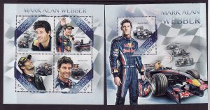 Solomon Is.-Sc#1368,1386-two unused NH sheets-Mark Alan Webber-Racing Cars-2013-