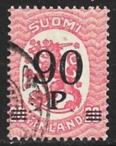 FINLAND 1921 90p on 20p Surcharged LION Arms Issue Sc 125 VFU