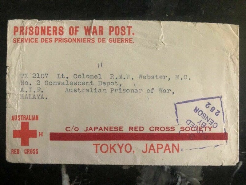 1943 Launceston Tasman Australia To Malaya Japan POW Prisoner of War Camp Cover