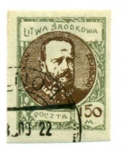 Central Lithuania 58 (used, imperf.) 50m Gen. L. Żeligowski, ol grn & brn (1921)