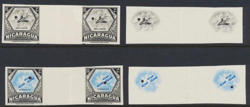 NICARAGUA 1954, 15 & 50c AIRS WATERLOW IMPERF PROOFS VF NH OG Sc#C347/51