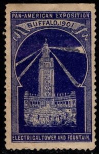 1901 US Poster Stamp Pan American Exposition Electricity Tower Fountain Unused
