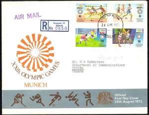 Kenya, Uganda, Tanzania Sc# 250-253 FDC Registered 1972 8.28 Munich Olympics