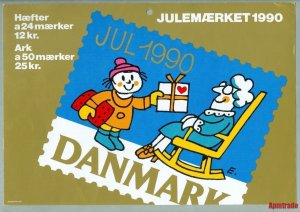 Denmark. Christmas Seal. 1990.1 Post Office,Display,Advertising Sign.Child,Gift