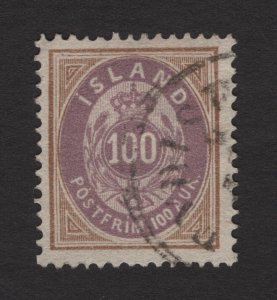Iceland 1882 100a Oval Top Value #20 Facit 19 VF Used
